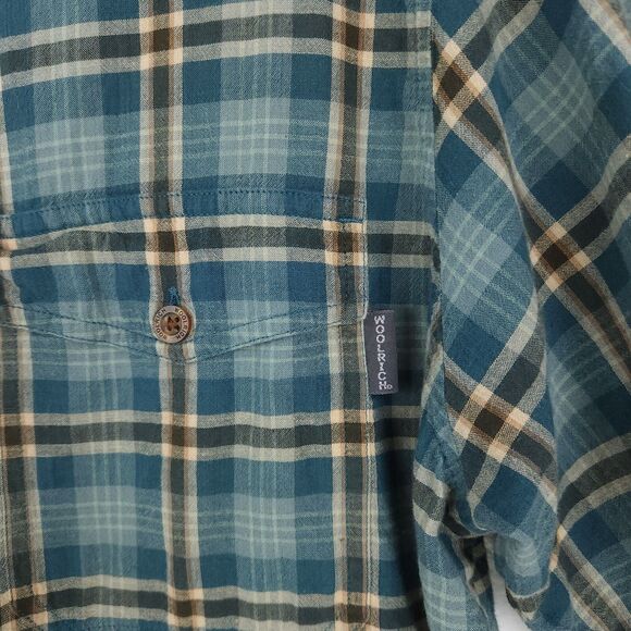 Woolrich Shirt Men's Medium Blue Plaid Button Down Short Sleeve 100% Cotton - Picture 4 of 11